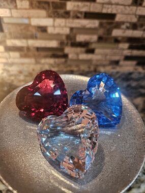 Swarovski Heart Crystal Trio in Red, Blue, Clear